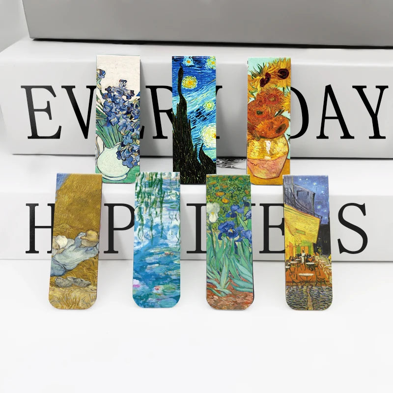 12pcs Artistic Magnetic Bookmarks Featuring World Famous Paintings by Van Gogh & Monet - Ideal for School, Office, And Art Lo