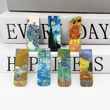 12pcs Artistic Magnetic Bookmarks Featuring World Famous Paintings by Van Gogh & Monet - Ideal for School, Office, And Art Lo