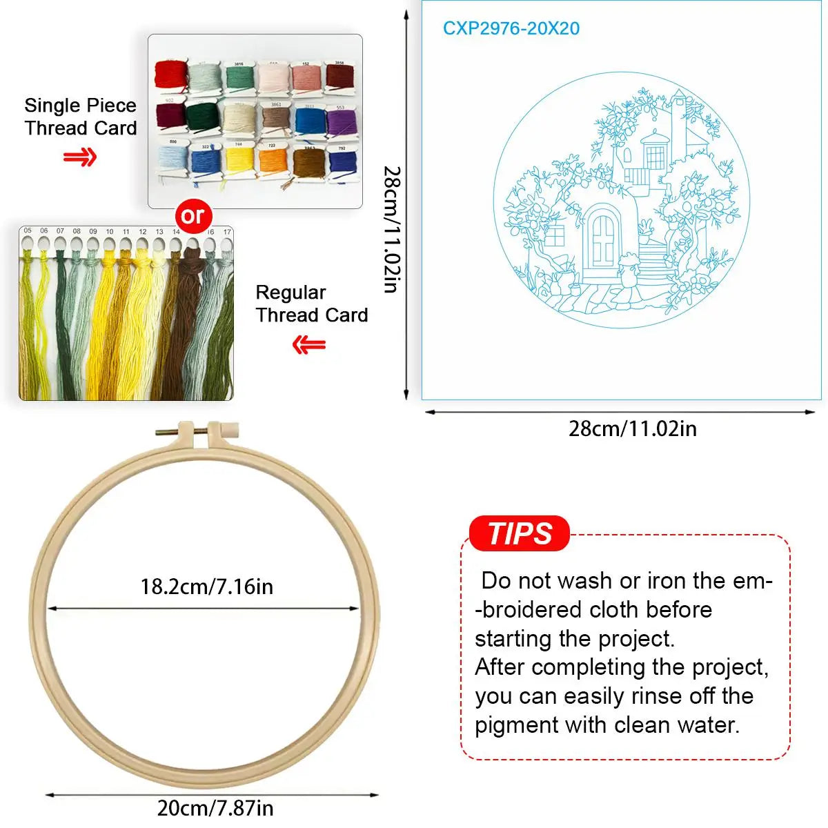 1pc 20X20CM/15X15CM 7.87/6.3inch Beautiful Scenery Embroidery Starter Kit DIY Kit DIY Embroidery Kit Manualidades Craft Paint