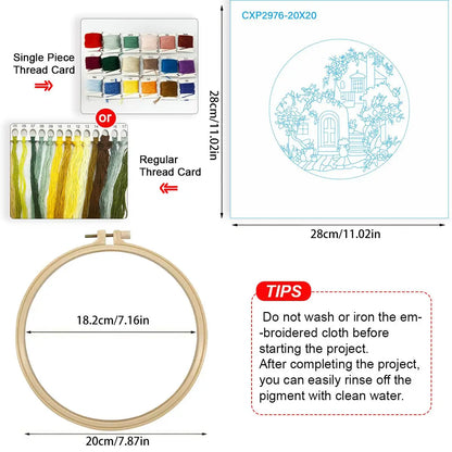 1pc 20X20CM/15X15CM 7.87/6.3inch Beautiful Scenery Embroidery Starter Kit DIY Kit DIY Embroidery Kit Manualidades Craft Paint