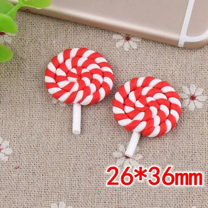 10pcs /lot Beauty Kawaii Rainbow lollipop Candy Polymer Clay Cabochons Flatback For DIY Phone Decoration