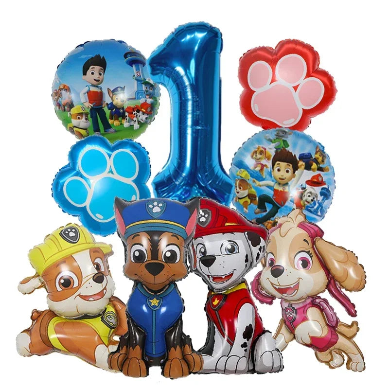 9pcs Cartoon Paw Patrol Foil Balloon Digital Number Supplies Rescue Dog Party Decoration Baby Gift Chase Skye - Number 1