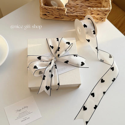10 Yard Love Flocked Polyester Ribbon 4cm Soft Silk Ribbon For Holiday Decoration Packing Gifts DIY Making Hair Accessories