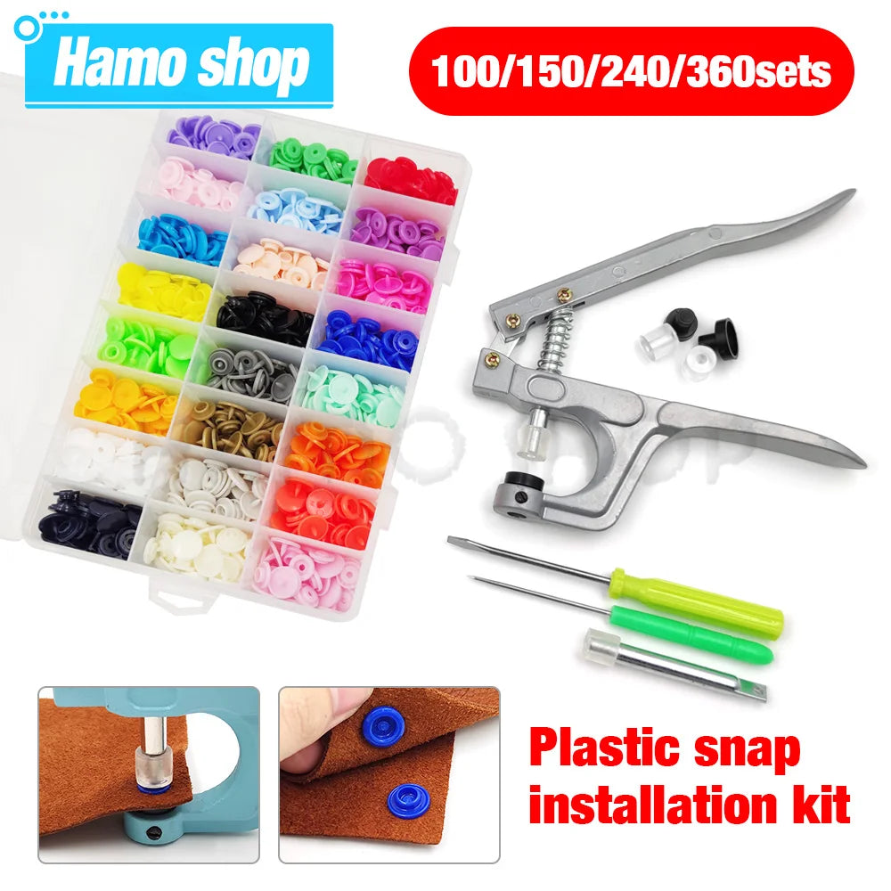 Plastic Snaps Fastener Pliers Kit T5 Resin Button Press Buckle with Setting Machine for DIY Sewing Project Clothing Handbags