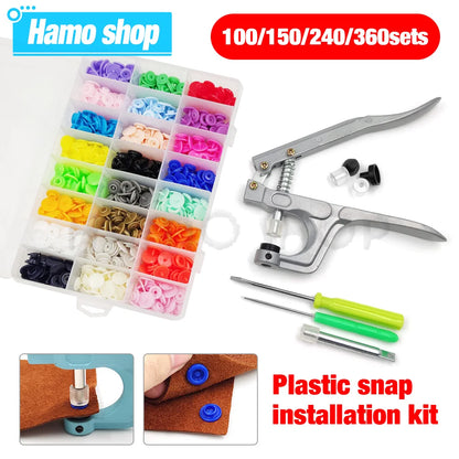 Plastic Snaps Fastener Pliers Kit T5 Resin Button Press Buckle with Setting Machine for DIY Sewing Project Clothing Handbags