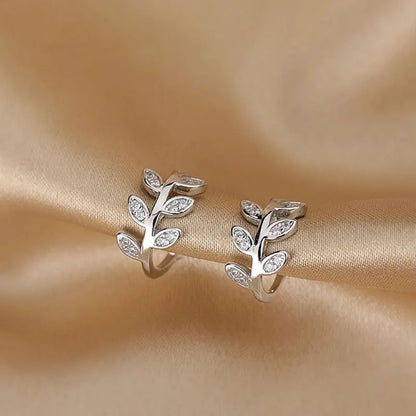 Silver Color Leaves Clip Earrings for Women Men Creative Simple C Ear Cuff Non-Piercing Ear Ear Clip Set Trend Jewelry Gift -