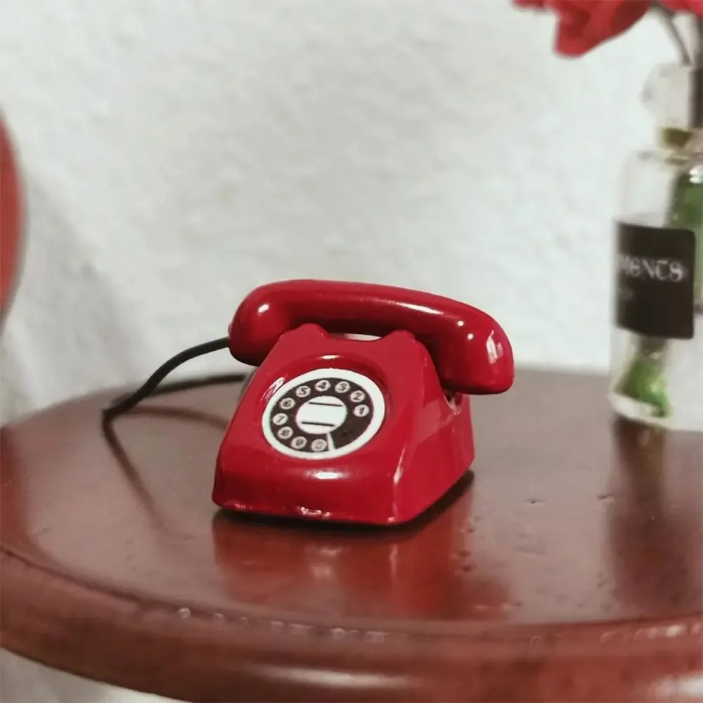 Retro Mini Fixed Telephone 1:12 Dollhouse Miniature Simulation Mini Phone Model Home Furniture Decor Children Pretend Play To