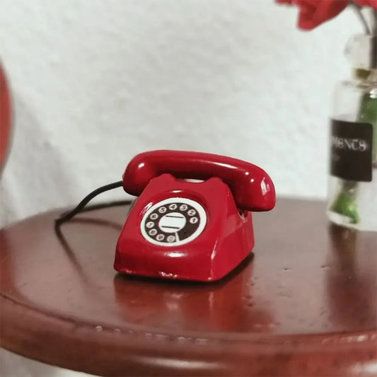 Retro Mini Fixed Telephone 1:12 Dollhouse Miniature Simulation Mini Phone Model Home Furniture Decor Children Pretend Play To