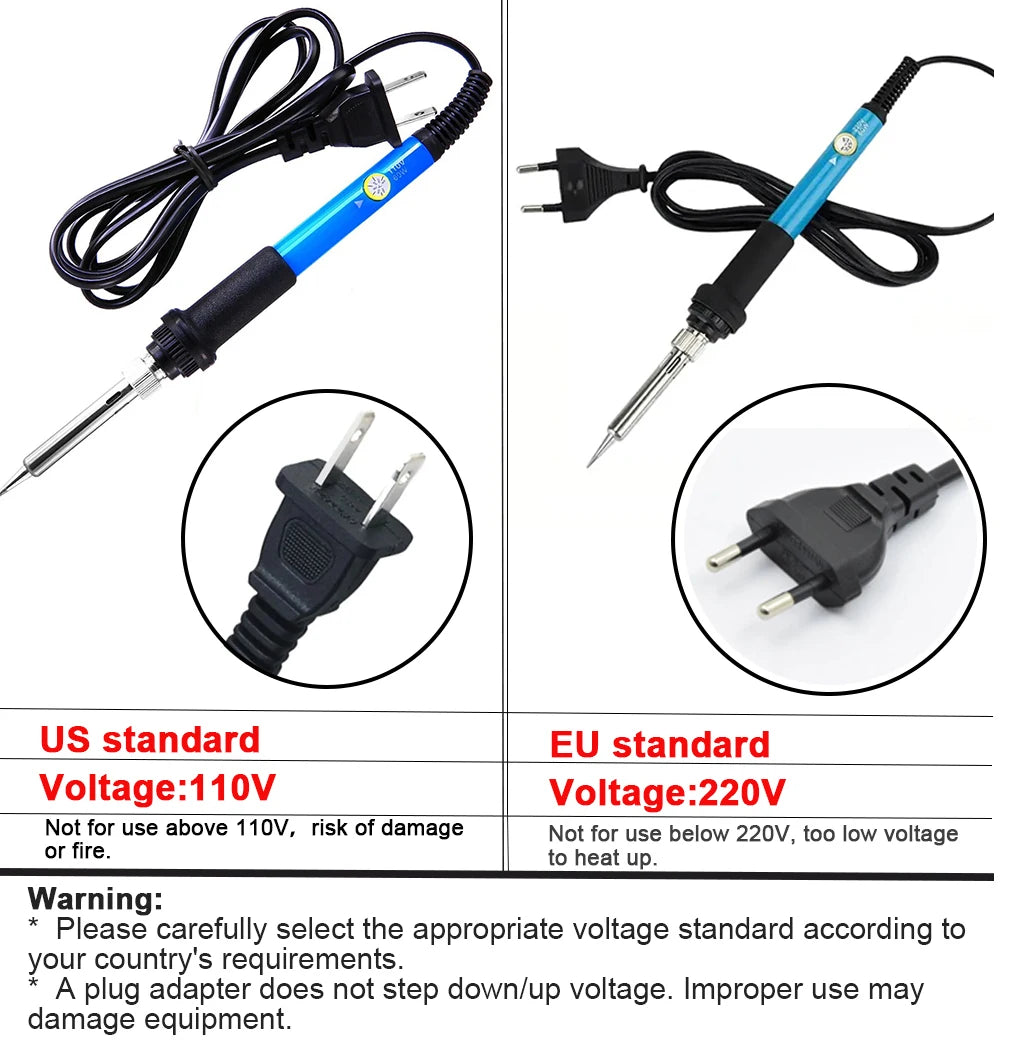 60W Adjustable Temperature Electric Soldering Iron Welding Iron Rework Station Heat Pen Tips DIY Repair Tool
