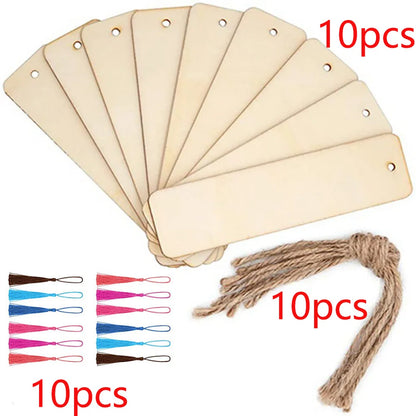 10/20/60Pcs Wood Bookmark Bulk Blank Hanging Label Wooden Bookmarks Sign Unfinished Label Ornaments With Tassel Ropes DIY Cra