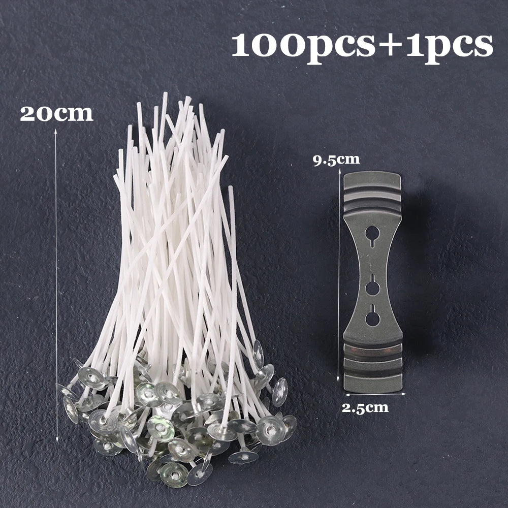 Smokeless Candle Wicks 2.6-20cm Pre-Waxed Cotton Core Wicks with Metal Sustainer Tabs DIY Handmade Candle Making Tools - 20cm