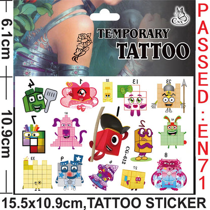 Building Block Numbers Tattoo Stickers Waterproof Cute Birthday Party Supplies Reward Toy for Kids Decoration Christmas Gift