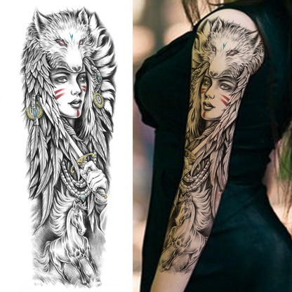 1 Sheets Wolf Lion Tiger Maori Temporary Tattoos For Men Women Adults Full Sleeve Arm Flower Rose Skull Tattoo Sticker Decor 