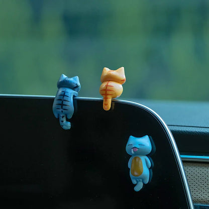 6pcs PVC Cartoon Cat Figurines for Car Dashboard, Plant Pots, and Screen Edge Decor