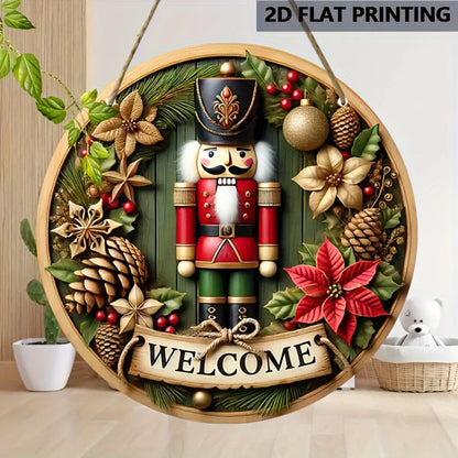 Vintage Christmas Nutcracker Decorative Wall Hanging Sign - Manufactured Wood Welcome Plaque with Nutcrackers Theme, Multipur