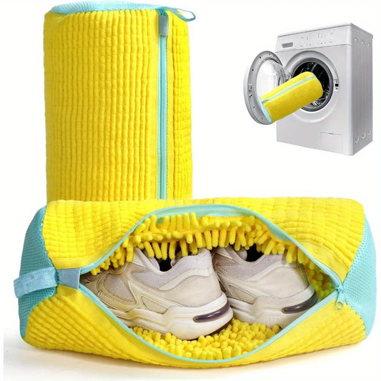 Durable Shoe Washing Machine Bag for All Shoe Types-Yellow with Blue Zipper,Ideal for Sneakers and Casual Shoes,Laundry Wash 