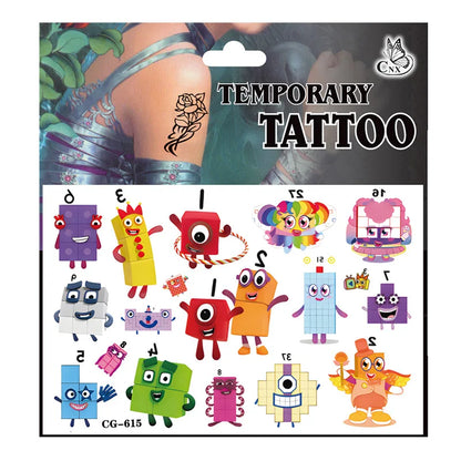 Building Block Numbers Tattoo Stickers Waterproof Cute Birthday Party Supplies Reward Toy for Kids Decoration Christmas Gift