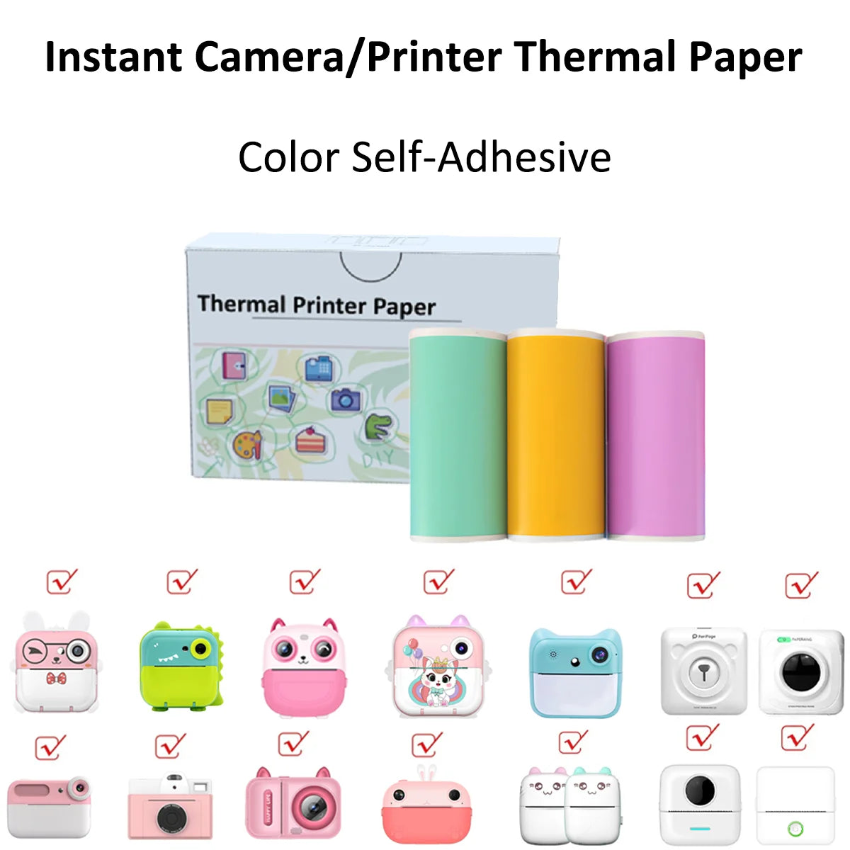 Kids Camera Instant Print Refill for Kids Instant Camera Thermal Printing BPA Free,57x25mm White Non-Adhesive Photo Print Rol