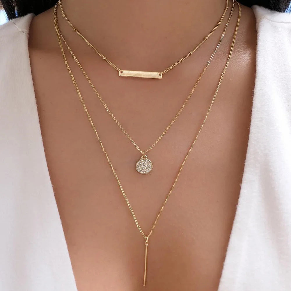 Vintage Gold Color Multiple Styles Necklace For Women Trendy Multi-Layer Disc Pendant Necklaces New Tendyaces Set Jewelry Gif