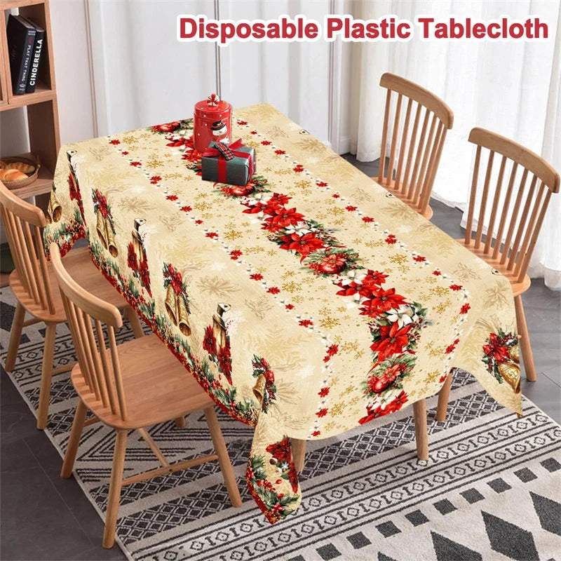 Vintage Christmas Tablecloth Poinsettia Bell Tablecover Christmas Decorations for Home 2025 Navidad Gifts Dining Table Cover