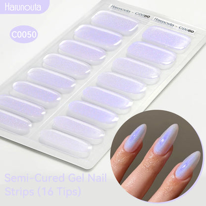 Gradient Auroras Semi Cured Gel Nail Strips Sparkly Shinning DIY Gel Polish Stickers for Nails Works with UV/LED Nail Lamps -