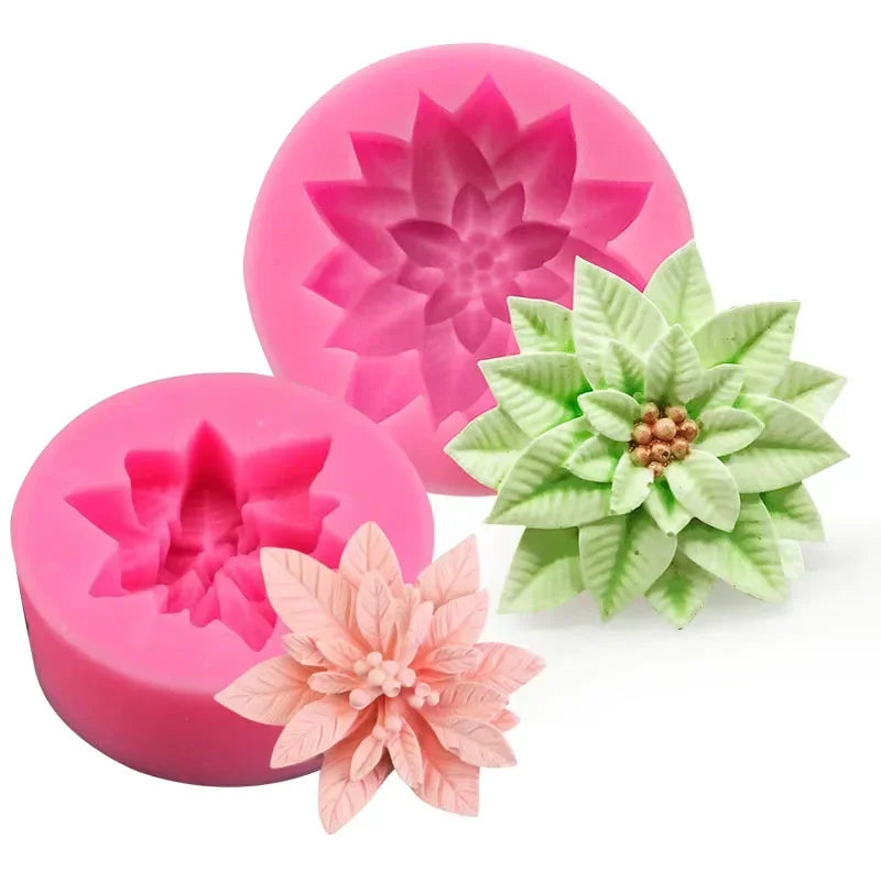 3D Holly Leaf Silicone Mold Cake Baking Christmas Decoration Chocolate Soap Red Fruit Flower Fondant Mould Kitchen Baking Too