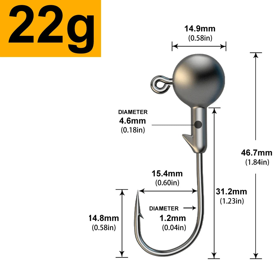 MrLurion 30pcs 1g 2g 3g 5g 10g 14g 18g 22g 25g 28g Fishing jigging head hook ,round head rigs fishhook for soft worm crank lu