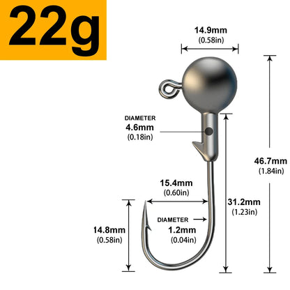 MrLurion 30pcs 1g 2g 3g 5g 10g 14g 18g 22g 25g 28g Fishing jigging head hook ,round head rigs fishhook for soft worm crank lu