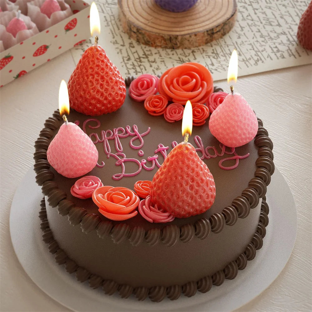 3D Strawberry Candle Silicone Mold Cute Fruit Candle Making Kit DIY Handmade Crafts for Valentine's Day Wedding Party Home De