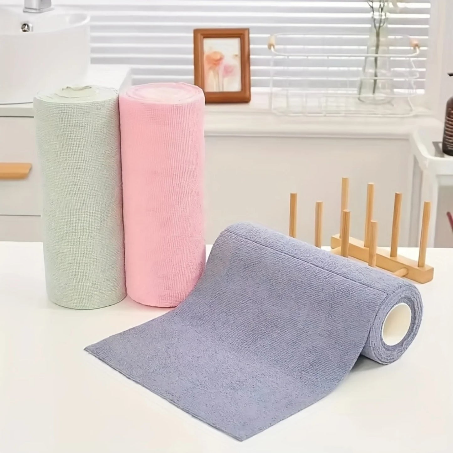 50 Sheets/Roll Microfiber Dishcloth Reusable Double Sided Kitchen Cleaning Cloth for Dishes Utensils Glass Kitchen Accessory