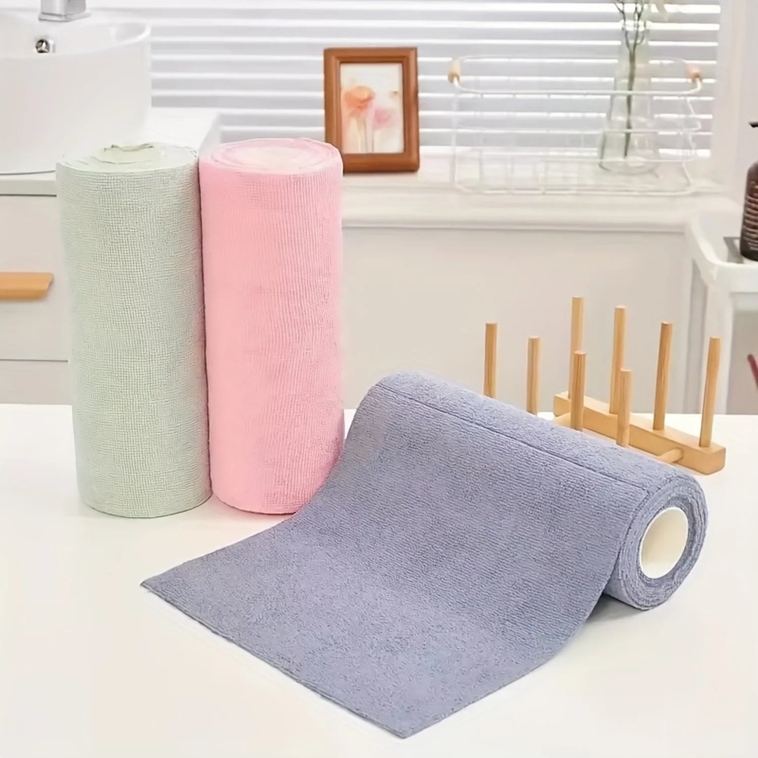 50 Sheets/Roll Microfiber Dishcloth Reusable Double Sided Kitchen Cleaning Cloth for Dishes Utensils Glass Kitchen Accessory