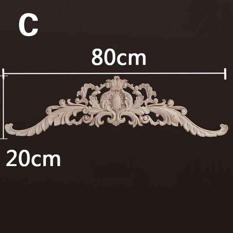 Wood Appliques and Onlays Natural Furniture Wall Door Woodcarving Decorative Long Flower Wooden Figurines Crafts Corner Frame