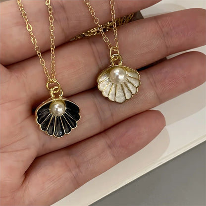 Colorful Shell Pendant Necklace Imitation Pearl Fashion Women Neck Jewelry Golden Color Link Chain Jewelry