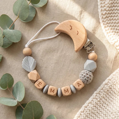 Personalized Pacifier Clip Custom Name Silicone Wooden Beads Baby Teether Chain Soother Holder BPA Free Newborn Baby Shower G