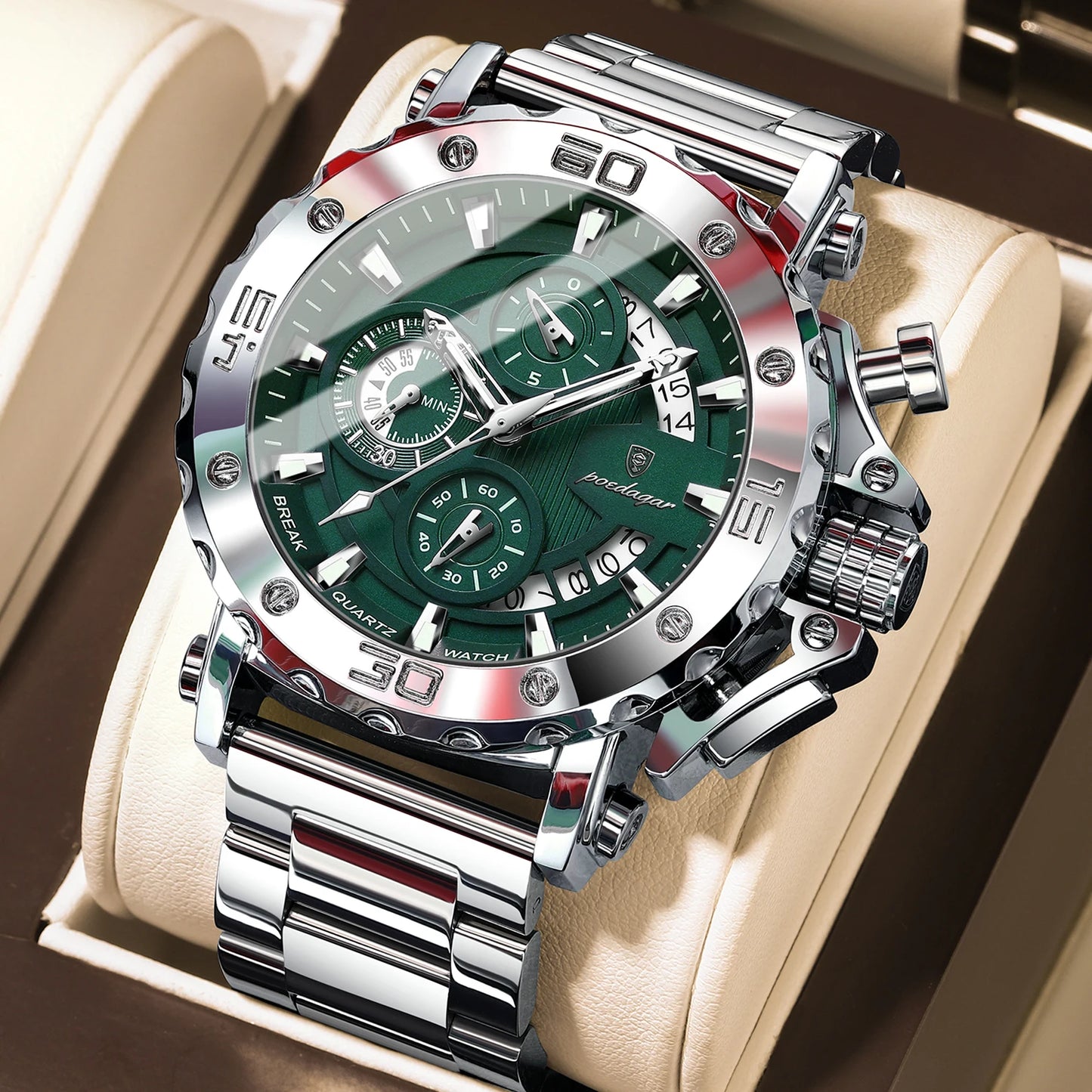 POEDAGAR Luxury Watch For Men Calendar Luminous Waterproof Man Clock Male Chronograph Stainless Steel Men's Quartz Watches Re