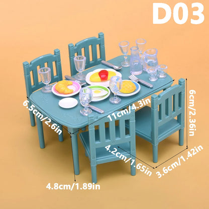 1:12 Miniature Furniture Forest Family Kitchen Toy Dining Table Dollhouse Accessories Bathroom Pretend Play For Girl Gifts To