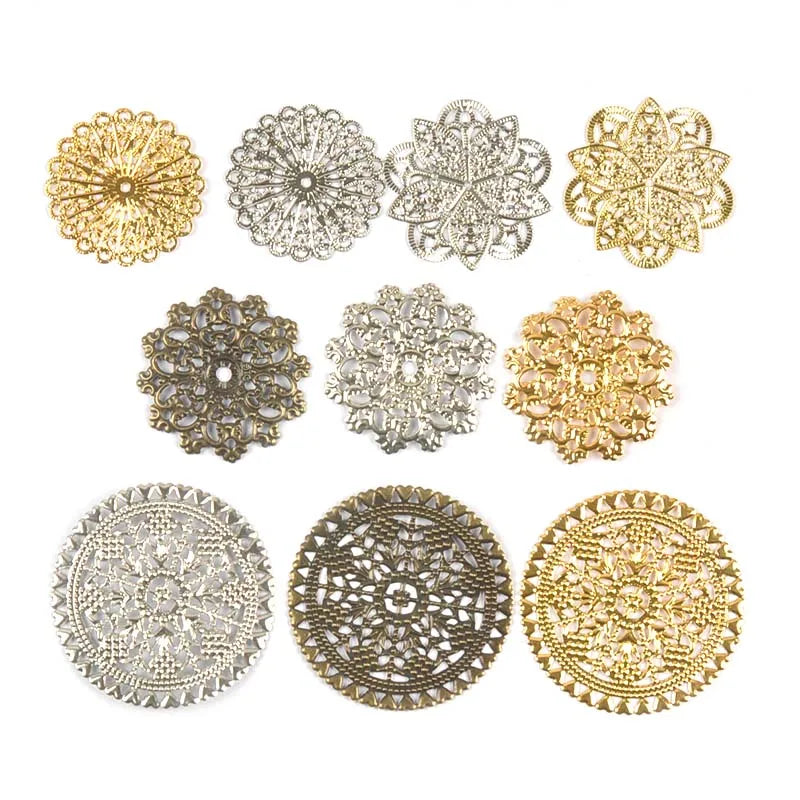 Round Flowers Filigree Wraps Connectors Metal Crafts Supplies For DIY Jewelry Accessories Findings Making Scrapbook Home Deco