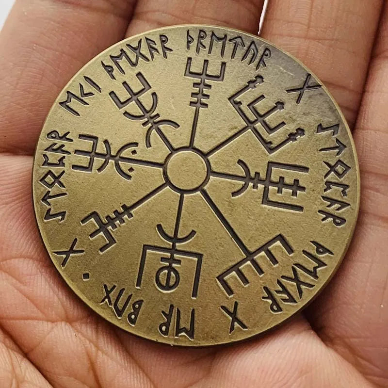 Vegvísir Viking Souvenirs COIN Gifts Lucky Coin Collectible Commemorative Coins Home Decorations - Light Grey