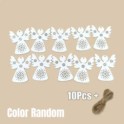 10Pcs DIY Supplies Crafts Angel Styling Cute Wooden Crafts Christmas Tree Hanging Ornaments Wood Cutouts Xmas Decoration - Co