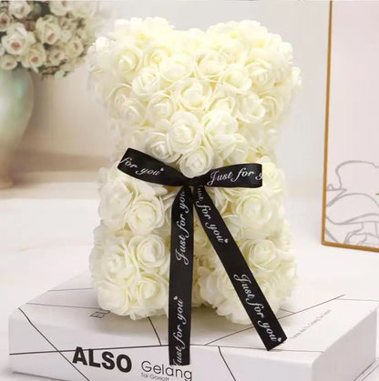 25cm Artificial Teddy Rose Flower Bear with Box Romantic Valentines Day Gift Girlfriend Women Anniversary Wedding Party Suppl