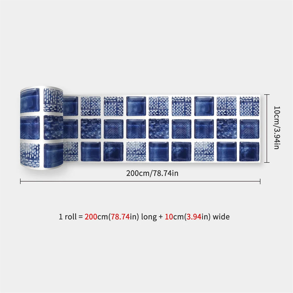 Mosaic Bathroom Waist Line Wall Stickers Waterproof Peel & Stick Art Backsplash Kitchen Office Skirting Line Decor Wallpaper 