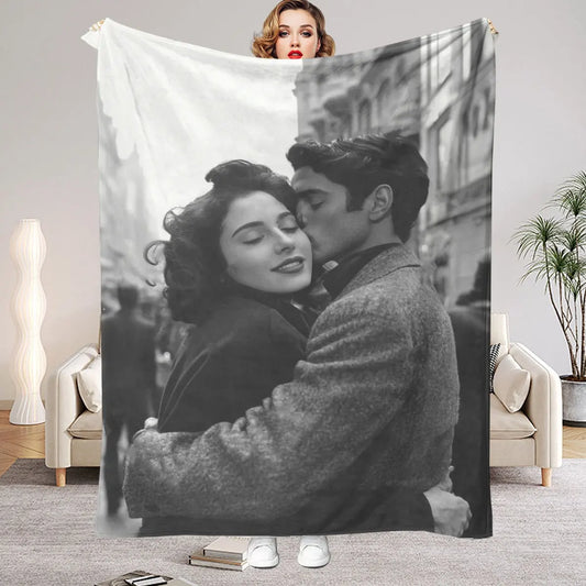 1 Piece of Custom DIY Personalized Photo Blanket for Your Loved One - Flannel Blanket with Personalized Photo, Soft and Warm,