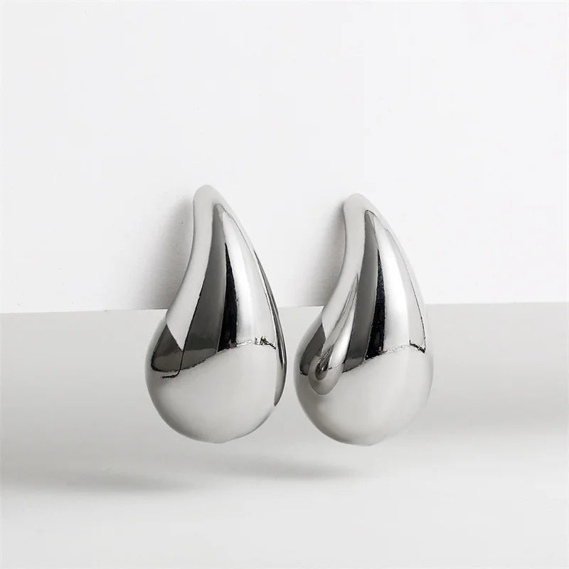 Vintage Chunky Dome Drop Earrings For Women Gold Plated Stainless Steel Thick Teardrop Earring Statement Wedding Jewelry Gift
