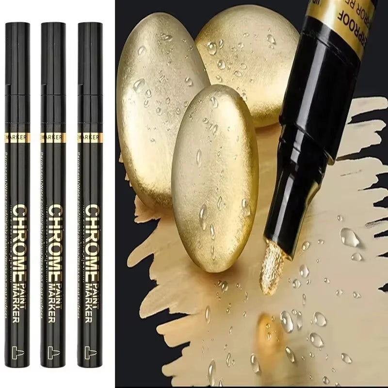 5/1pcs Chrome Pen Marker Mirror Waterproof Paint Repair For Rock Ceramic Glass Metallic Gold/Silver 2mm Nib - 3pcs Gold
