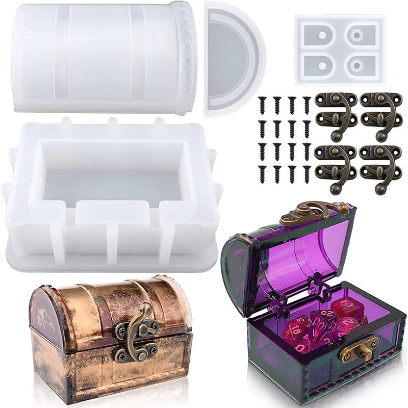 DIY Storage Box Silicone Mould Set Treasure Chest Jewelry Organizer Resin Molds Gypsum Clay Crafts Making Supplie for Home De