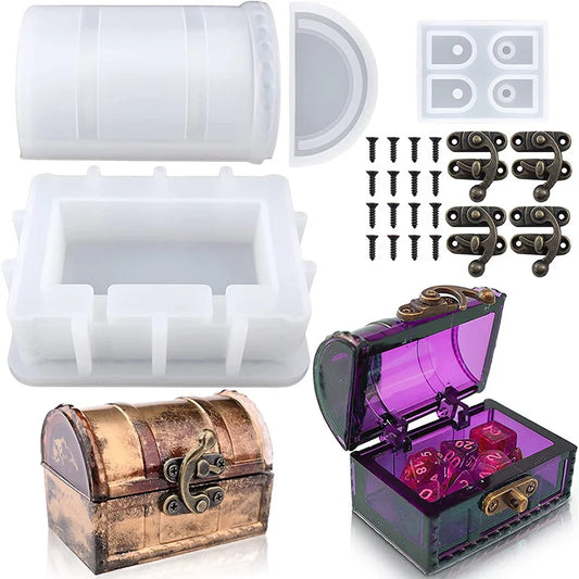 DIY Storage Box Silicone Mould Set Treasure Chest Jewelry Organizer Resin Molds Gypsum Clay Crafts Making Supplie for Home De