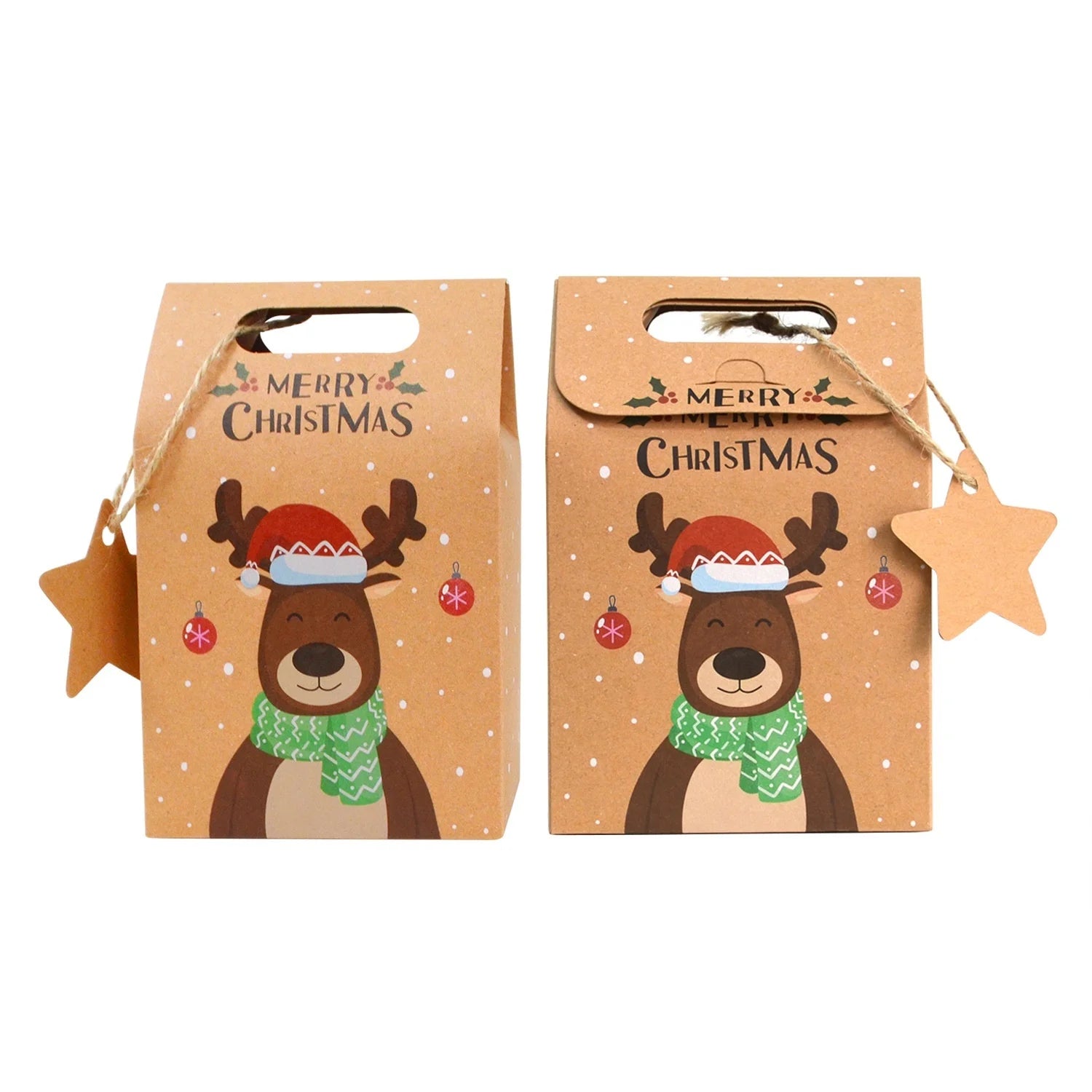 6/12/24Pcs Christmas Candy Gift Box with Tag Kraft Paper Cookie Snack Packing Bags 2024 Xmas Party Home Decoration New Year 2