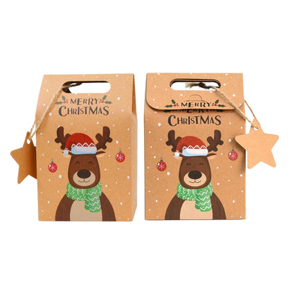 6/12/24Pcs Christmas Candy Gift Box with Tag Kraft Paper Cookie Snack Packing Bags 2024 Xmas Party Home Decoration New Year 2