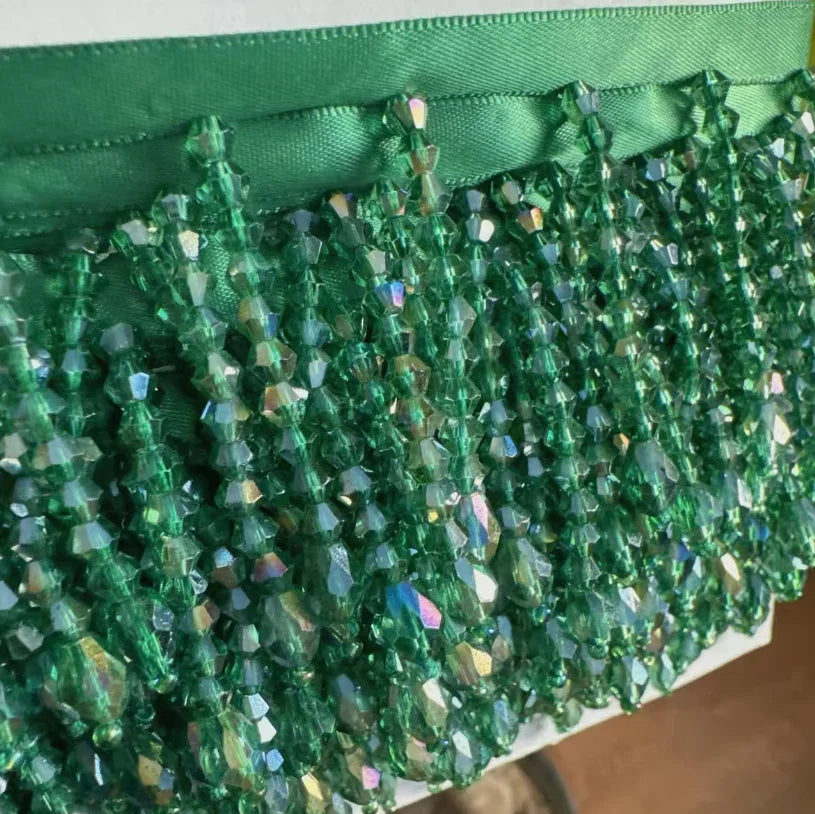 Lace Trim Beaded 2 Yards, Crystal Tassels, 5.5 Cm Wide, Vintage Lace Accent for Sewing, Scrapbooking - Green -B / 2Yards