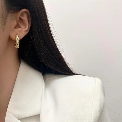 Vintage CC Design Stud Earrings for Women Korean Fashion X Cross Zircon Earring Engagement Jewelry Gifts